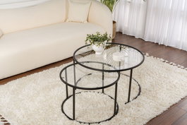 Hanah Home Juego de Mesas de Café de 2 Piezas Negro y Transparente